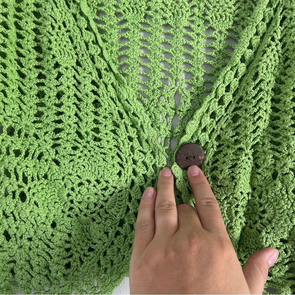 Isabella Rodriguez Lime Open-Knit Cardigan Y2K Neon Casual Crochet Large Vintage - Picture 2 of 7
